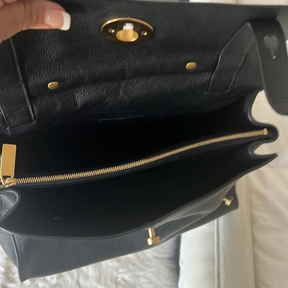 Yves Saint Laurent Black Leather Top-Handle Satchel with Gold Hardware